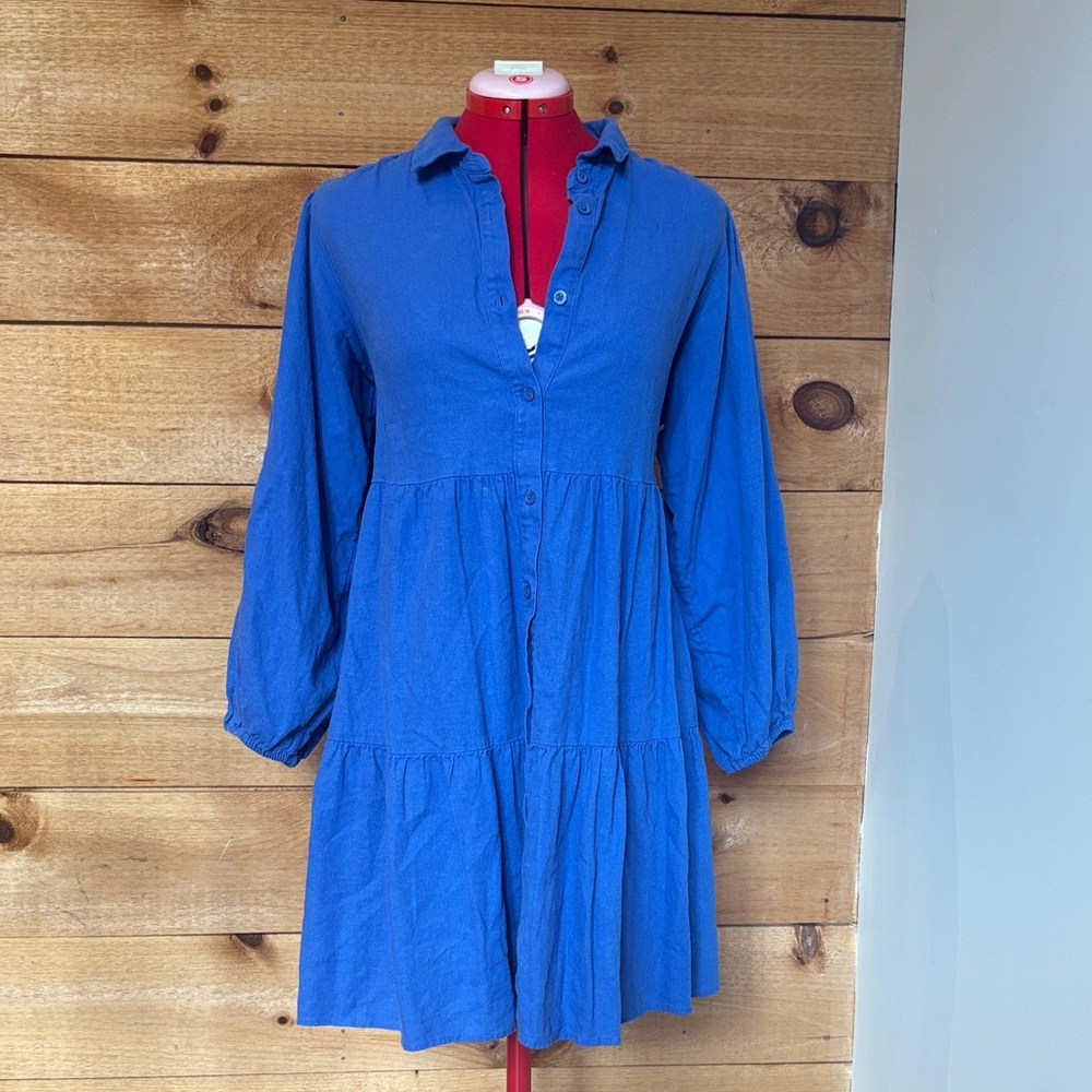 LC Lauren Conrad Royal Blue Long-Sleeve Tiered Button Dress